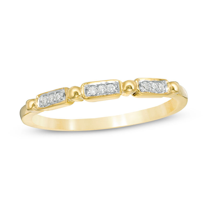Main Image 1 of 1/20 CT. T.W. Diamond Alternating Rectangle and Beaded Band in 10K Gold