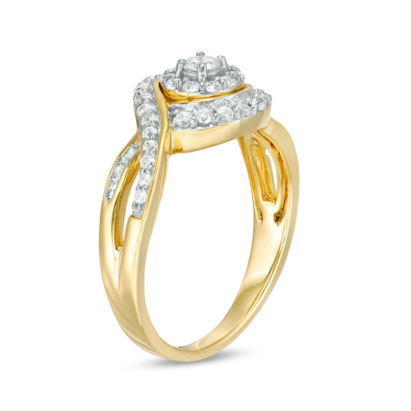 Main Image 2 of 1/2 CT. T.W. Diamond Frame Swirl Bypass Ring in 10K Gold