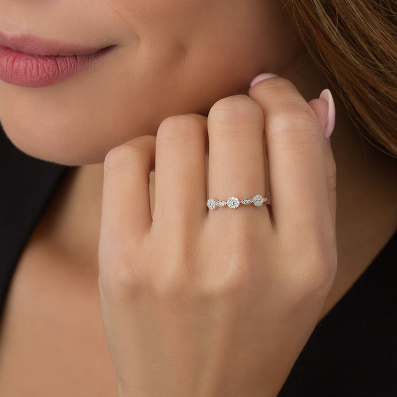 Main Image 3 of 1/5 CT. T.W. Diamond Alternating Marquise and Circle Band in 10K White Gold
