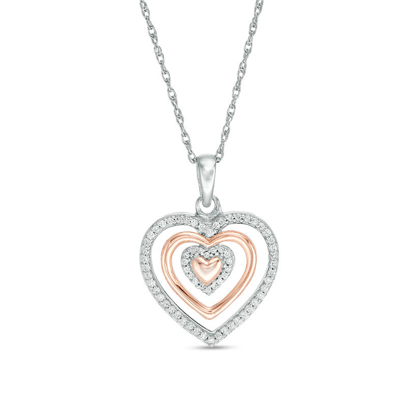 Main Image 1 of 1/6 CT. T.W. Diamond Heart Pendant in Sterling Silver and 10K Rose Gold
