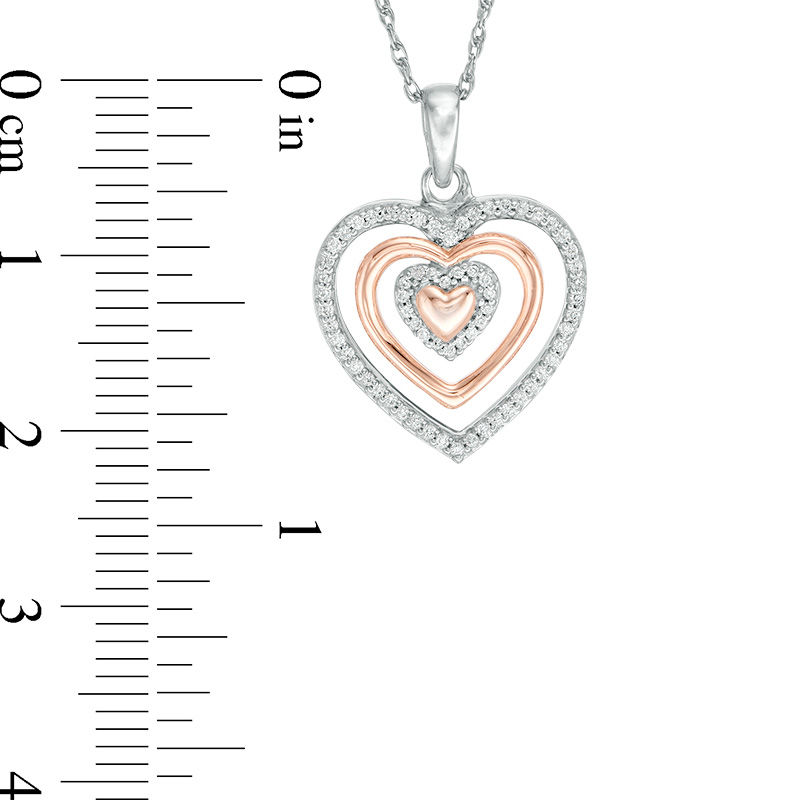 Main Image 3 of 1/6 CT. T.W. Diamond Heart Pendant in Sterling Silver and 10K Rose Gold