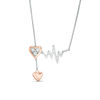 Thumbnail Image 0 of Diamond Accent Heart and Heartbeat Lariat Necklace in Sterling Silver and 10K Rose Gold - 26"