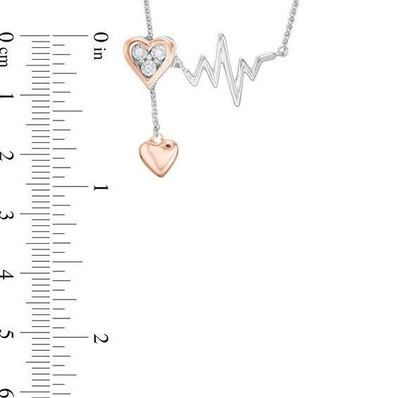 Diamond Accent Heart and Heartbeat Lariat Necklace in Sterling Silver and 10K Rose Gold - 26"