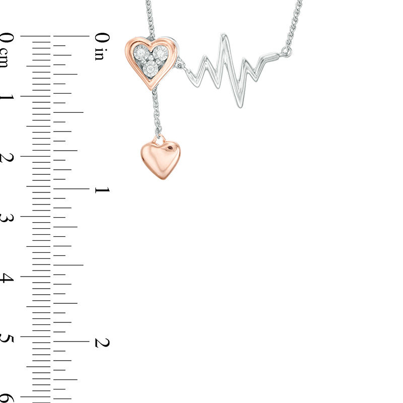 Diamond Accent Heart and Heartbeat Lariat Necklace in Sterling Silver and 10K Rose Gold - 26"