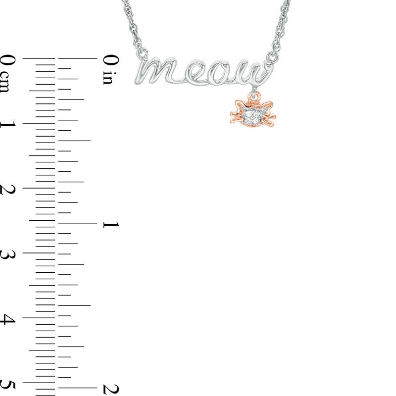 Main Image 3 of Diamond Accent "meow" and Cat Dangle Charm Necklace in Sterling Silver and 10K Rose Gold