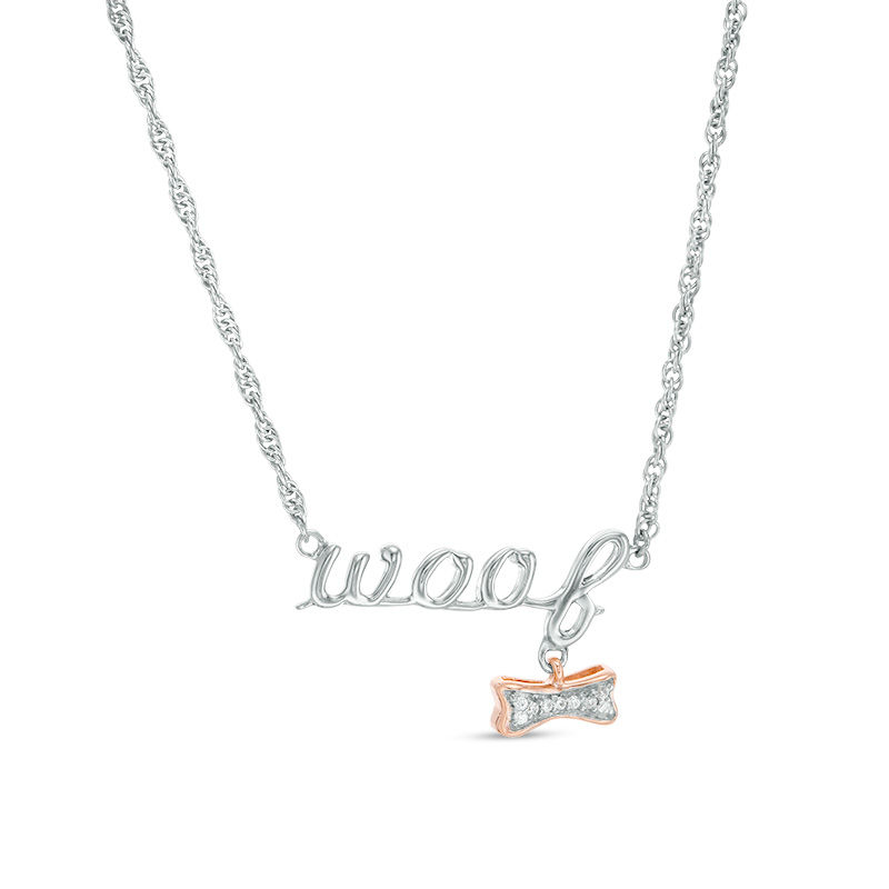 Main Image 1 of Diamond Accent "woof" and Dog Bone Dangle Necklace in Sterling Silver and 10K Rose Gold