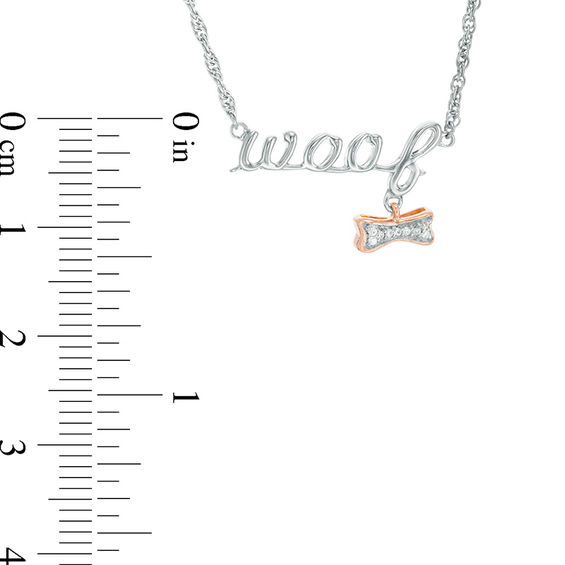 Diamond Accent "woof" and Dog Bone Dangle Necklace in Sterling Silver and 10K Rose Gold