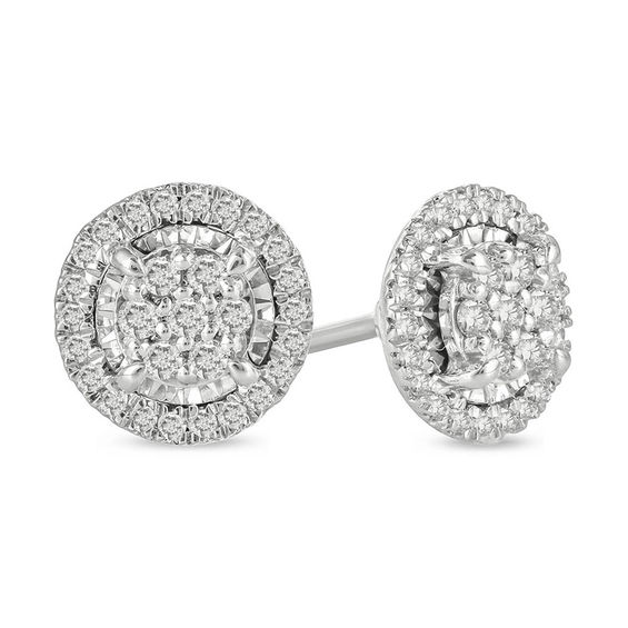 1/5 CT. T.w. Composite Diamond Frame Stud Earrings in 10K White Gold