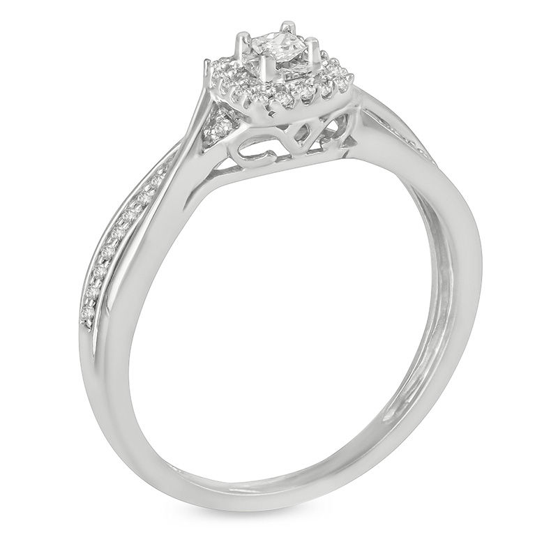 Main Image 2 of 1/8 CT. T.W. Princess-Cut Diamond Frame Twist Promise Ring in Sterling Silver