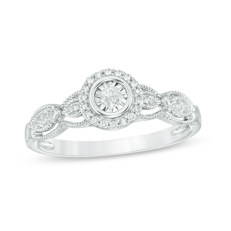 Main Image 1 of 1/6 CT. T.W. Diamond Frame Vintage-Style Engagement Ring in 10K White Gold