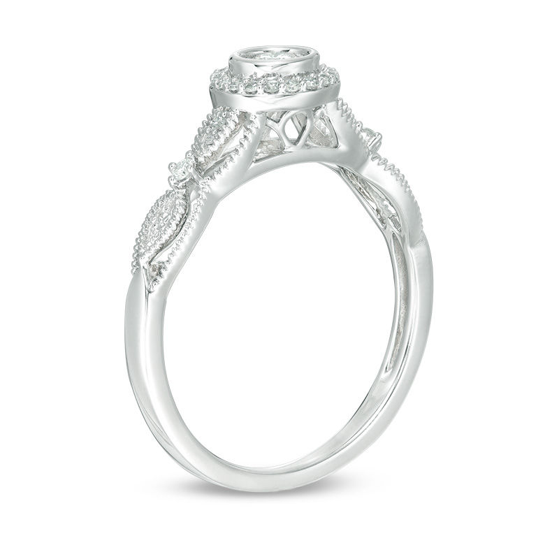 1/6 CT. T.W. Diamond Frame Vintage-Style Engagement Ring in 10K White Gold