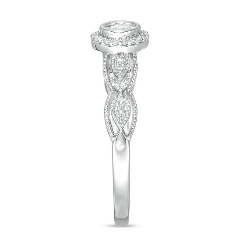 Main Image 4 of 1/6 CT. T.W. Diamond Frame Vintage-Style Engagement Ring in 10K White Gold