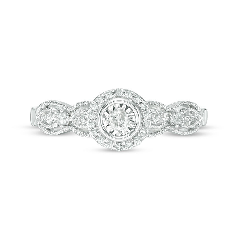 Main Image 6 of 1/6 CT. T.W. Diamond Frame Vintage-Style Engagement Ring in 10K White Gold
