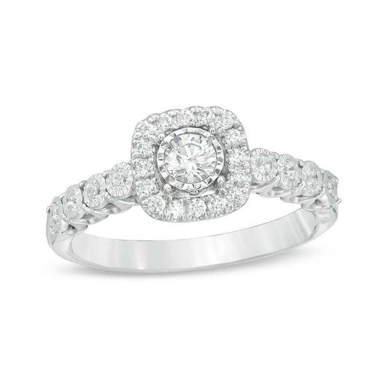 Main Image 1 of 3/8 CT. T.W. Diamond Cushion Frame Engagement Ring in 10K White Gold