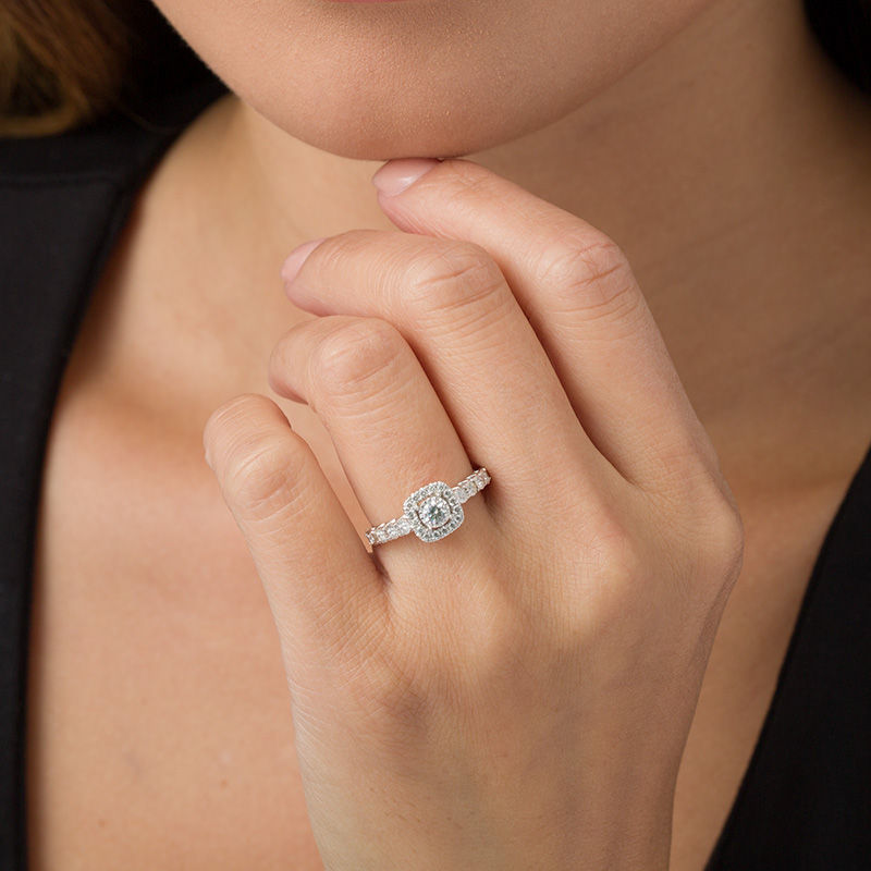 Main Image 3 of 3/8 CT. T.W. Diamond Cushion Frame Engagement Ring in 10K White Gold