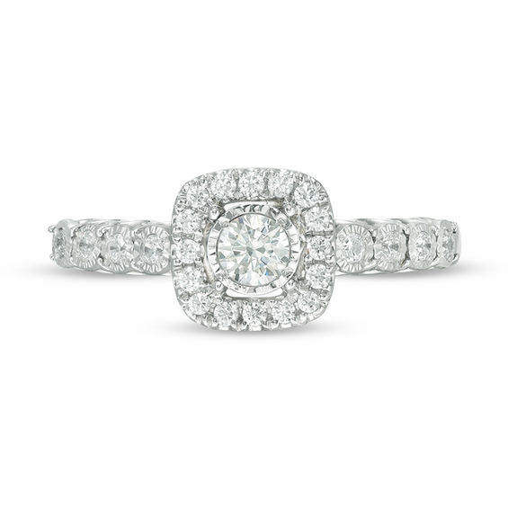 3/8 CT. T.w. Diamond Cushion Frame Engagement Ring in 10K White Gold
