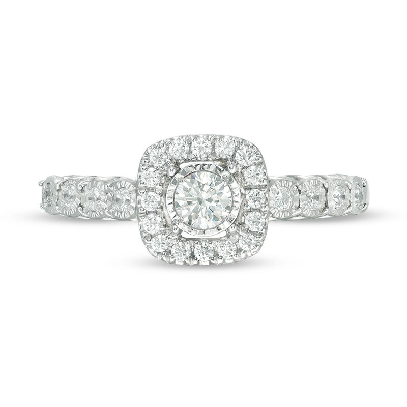 Main Image 6 of 3/8 CT. T.W. Diamond Cushion Frame Engagement Ring in 10K White Gold