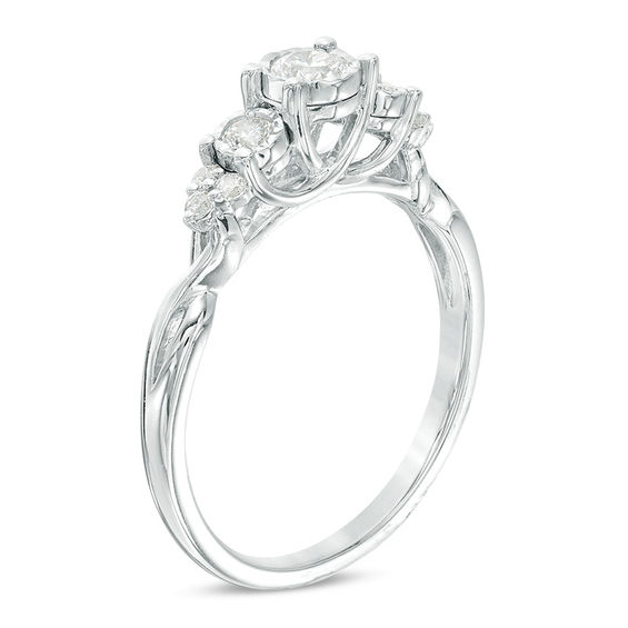 1/3 CT. T.w. Diamond Past Present FutureÂ® Tri-Sides Twist Shank Engagement Ring in 10K White Gold