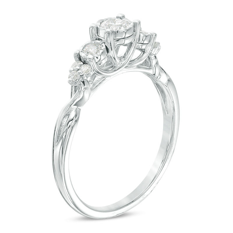 Main Image 2 of 1/3 CT. T.W. Diamond Past Present Future® Tri-Sides Twist Shank Engagement Ring in 10K White Gold