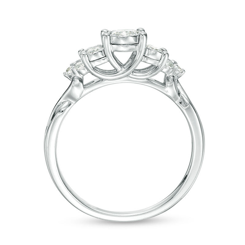Main Image 4 of 1/3 CT. T.W. Diamond Past Present Future® Tri-Sides Twist Shank Engagement Ring in 10K White Gold