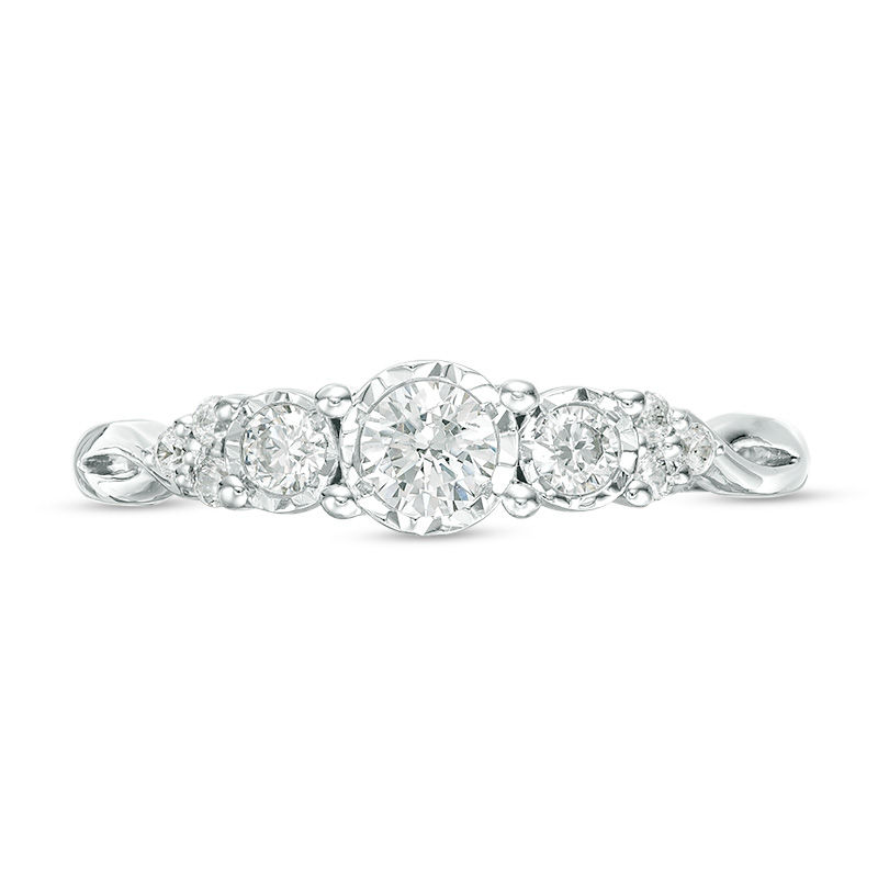 Main Image 5 of 1/3 CT. T.W. Diamond Past Present Future® Tri-Sides Twist Shank Engagement Ring in 10K White Gold