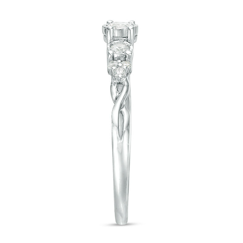 Main Image 6 of 1/3 CT. T.W. Diamond Past Present Future® Tri-Sides Twist Shank Engagement Ring in 10K White Gold