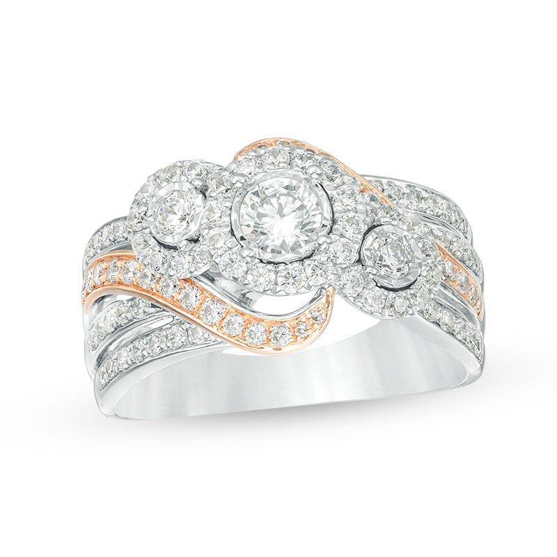 Main Image 1 of 1 CT. T.W. Diamond Past Present Future® Frame Bypass Multi-Row Engagement Ring in 10K Two-Tone Gold