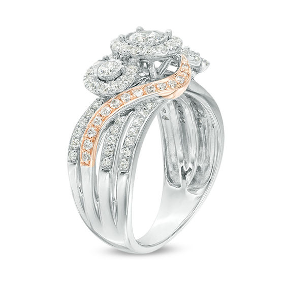 1 CT. T.w. Diamond Past Present FutureÂ® Frame Bypass Multi-Row Engagement Ring in 10K Two-Tone Gold