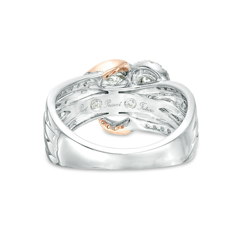 Main Image 4 of 1 CT. T.W. Diamond Past Present Future® Frame Bypass Multi-Row Engagement Ring in 10K Two-Tone Gold