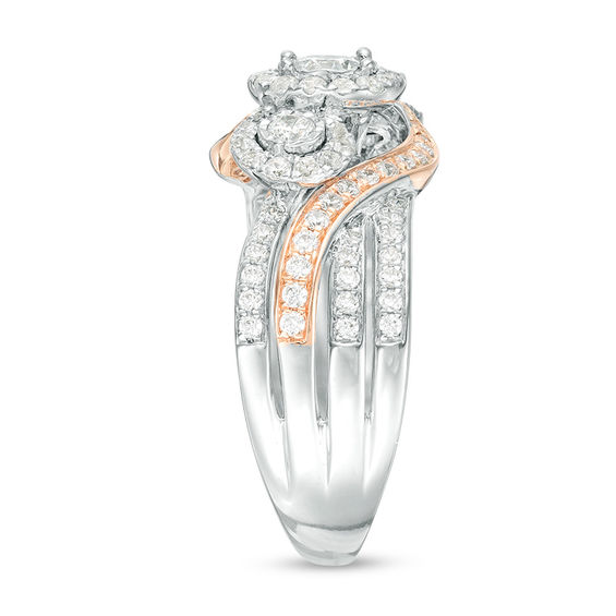 1 CT. T.w. Diamond Past Present FutureÂ® Frame Bypass Multi-Row Engagement Ring in 10K Two-Tone Gold