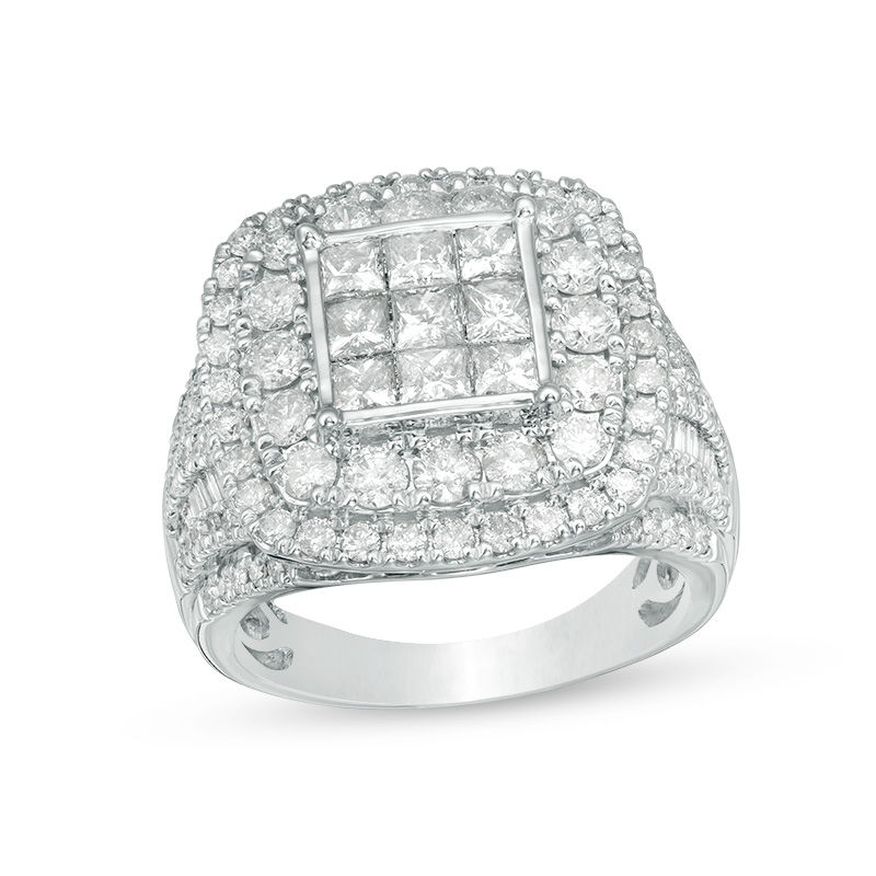 Main Image 1 of 3 CT. T.W. Princess-Cut Composite Diamond Double Frame Multi-Row Engagement Ring in 10K White Gold