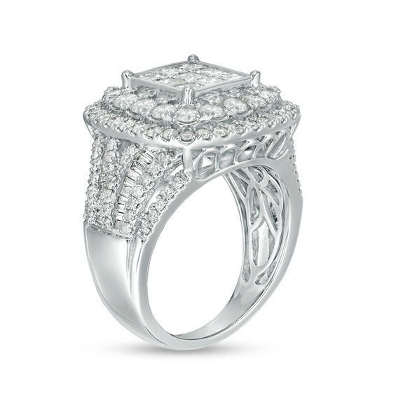 3 CT. T.w. Princess-Cut Composite Diamond Double Frame Multi-Row Engagement Ring in 10K White Gold