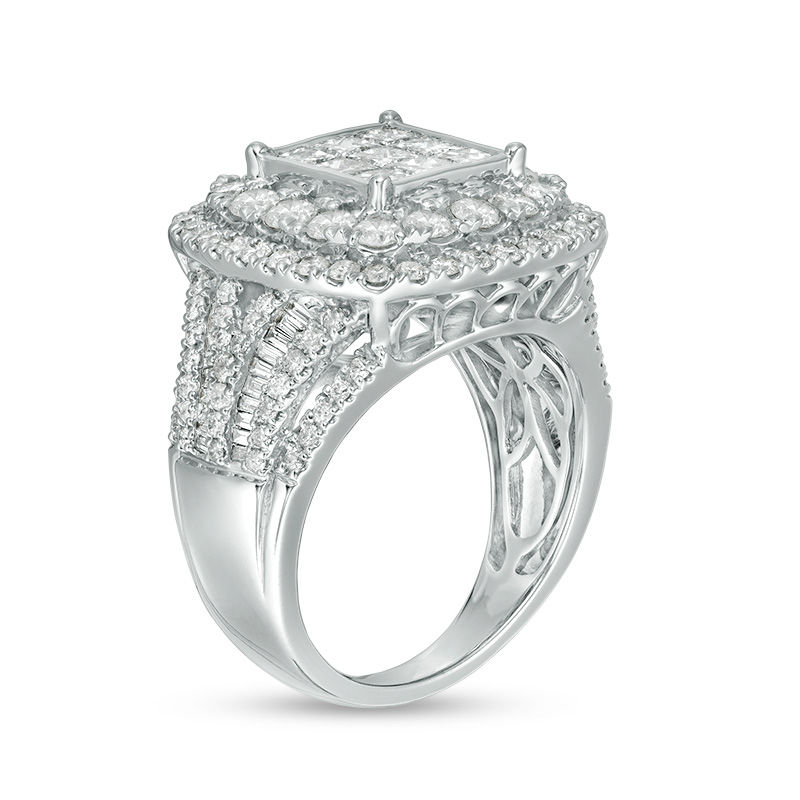 3 CT. T.W. Princess-Cut Composite Diamond Double Frame Multi-Row Engagement Ring in 10K White Gold