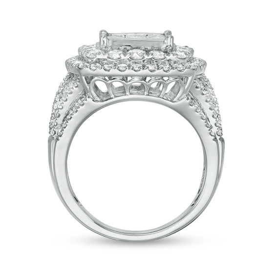 3 CT. T.w. Princess-Cut Composite Diamond Double Frame Multi-Row Engagement Ring in 10K White Gold