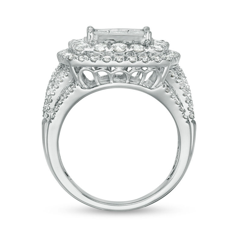 3 CT. T.W. Princess-Cut Composite Diamond Double Frame Multi-Row Engagement Ring in 10K White Gold