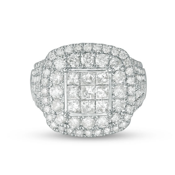 3 CT. T.w. Princess-Cut Composite Diamond Double Frame Multi-Row Engagement Ring in 10K White Gold