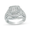 Thumbnail Image 1 of 1 CT. T.W. Princess-Cut Composite Diamond Double Frame Multi-Row Vintage-Style Engagement Ring in 10K White Gold