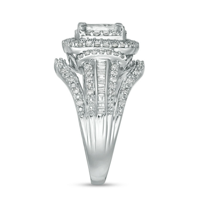 Main Image 4 of 1 CT. T.W. Princess-Cut Composite Diamond Double Frame Multi-Row Vintage-Style Engagement Ring in 10K White Gold