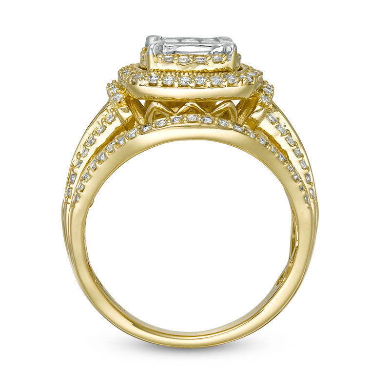 1 CT. T.W. Princess-Cut Composite Diamond Double Frame Multi-Row Vintage-Style Engagement Ring in 10K Gold