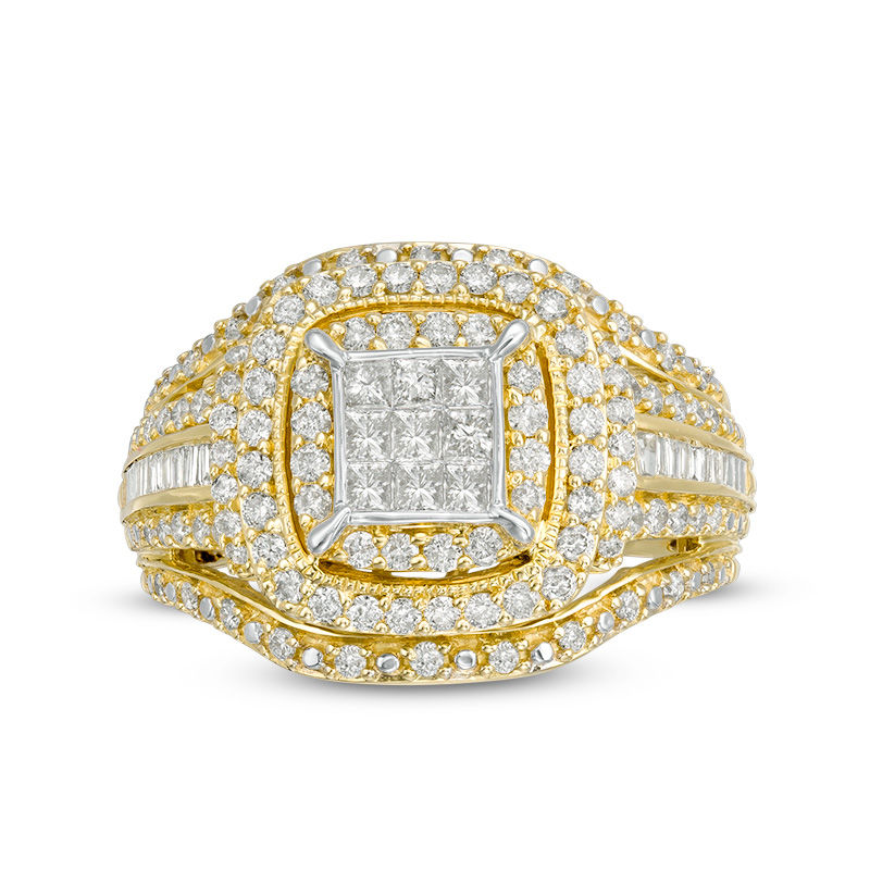 1 CT. T.W. Princess-Cut Composite Diamond Double Frame Multi-Row Vintage-Style Engagement Ring in 10K Gold