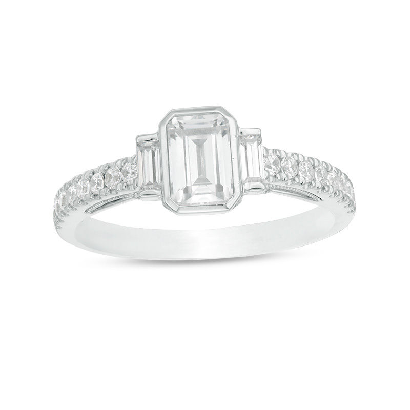 Main Image 1 of 1 CT. T.W. Emerald-Cut Diamond Three Stone Vintage-Style Engagement Ring in 14K White Gold