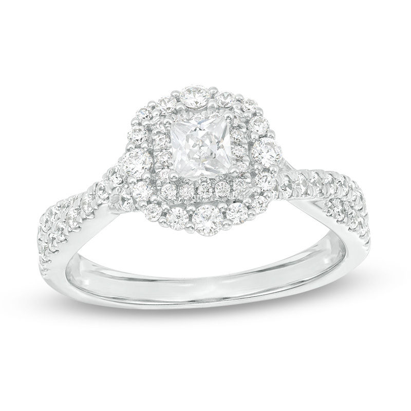 Main Image 1 of Love's Destiny by Zales 1 CT. T.W. Certified Princess-Cut Diamond Frame Engagement Ring in 14K White Gold (I/I1)