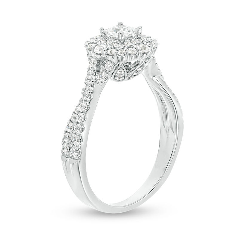 Main Image 3 of Love's Destiny by Zales 1 CT. T.W. Certified Princess-Cut Diamond Frame Engagement Ring in 14K White Gold (I/I1)