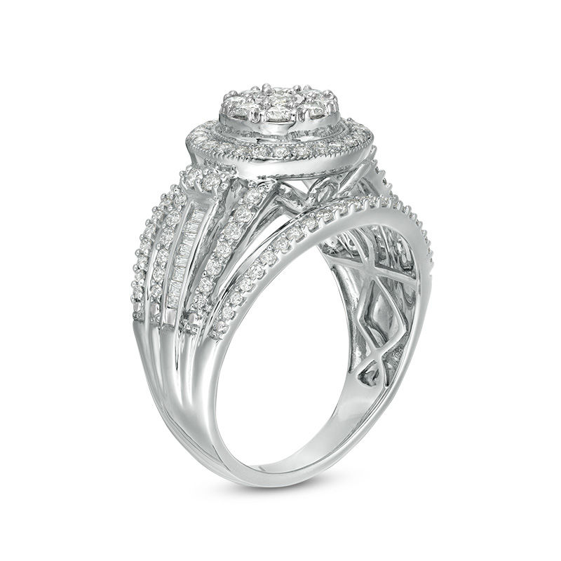 1 CT. T.W. Composite Diamond Double Frame Multi-Row Vintage-Style Engagement Ring in 10K White Gold