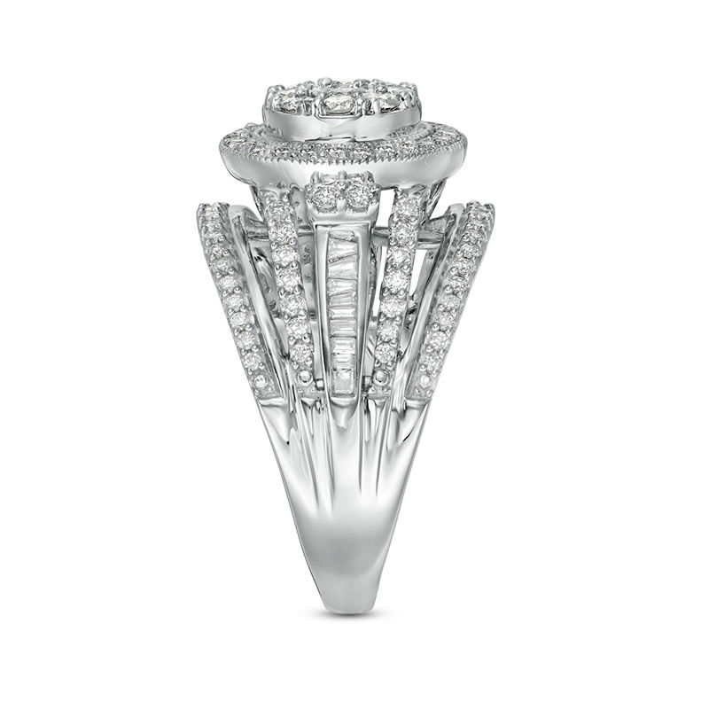1 CT. T.W. Composite Diamond Double Frame Multi-Row Vintage-Style Engagement Ring in 10K White Gold
