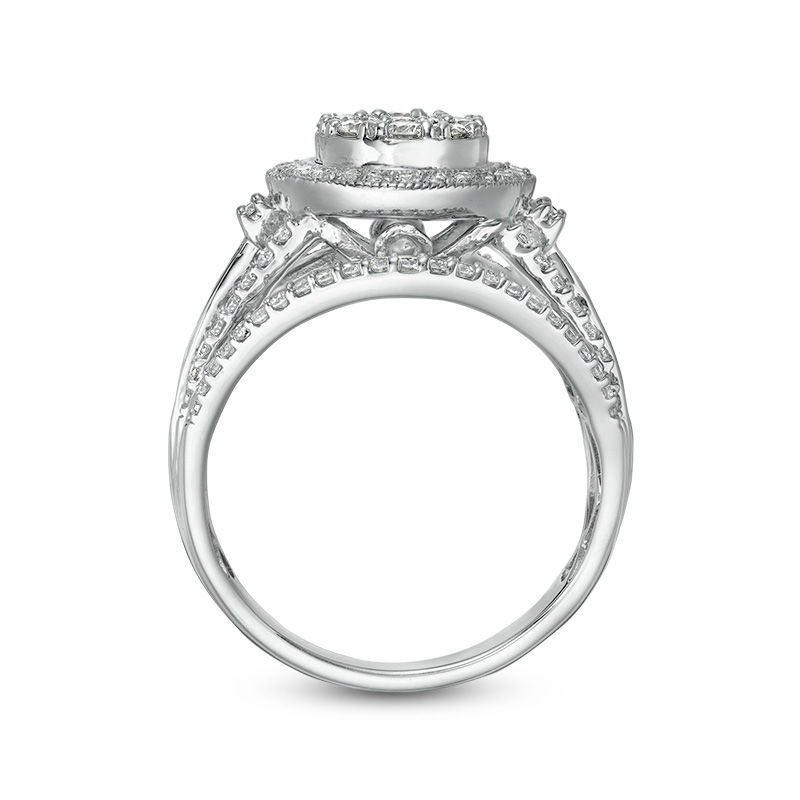 1 CT. T.W. Composite Diamond Double Frame Multi-Row Vintage-Style Engagement Ring in 10K White Gold