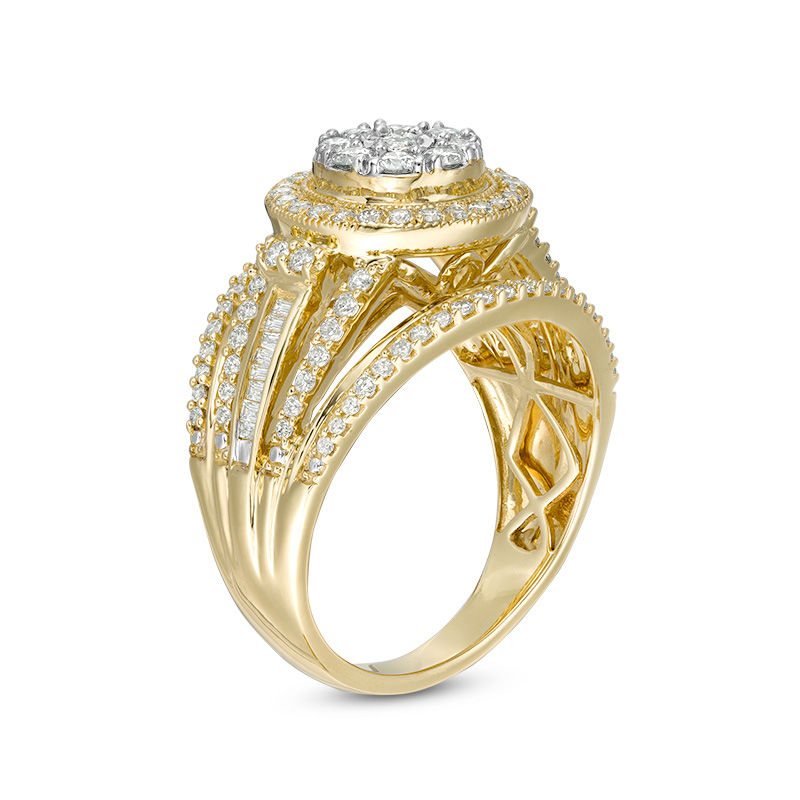 1 CT. T.W. Composite Diamond Double Frame Multi-Row Vintage-Style Engagement Ring in 10K  Gold