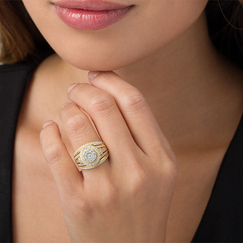 Main Image 3 of 1 CT. T.W. Composite Diamond Double Frame Multi-Row Vintage-Style Engagement Ring in 10K  Gold