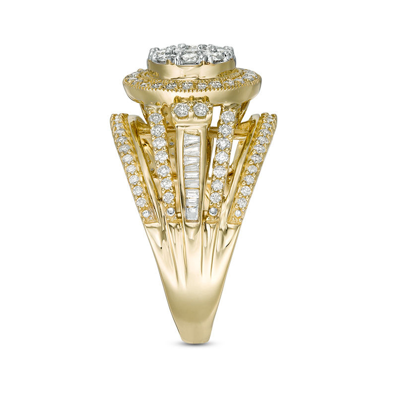 Main Image 4 of 1 CT. T.W. Composite Diamond Double Frame Multi-Row Vintage-Style Engagement Ring in 10K  Gold
