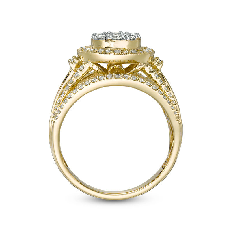 Main Image 5 of 1 CT. T.W. Composite Diamond Double Frame Multi-Row Vintage-Style Engagement Ring in 10K  Gold